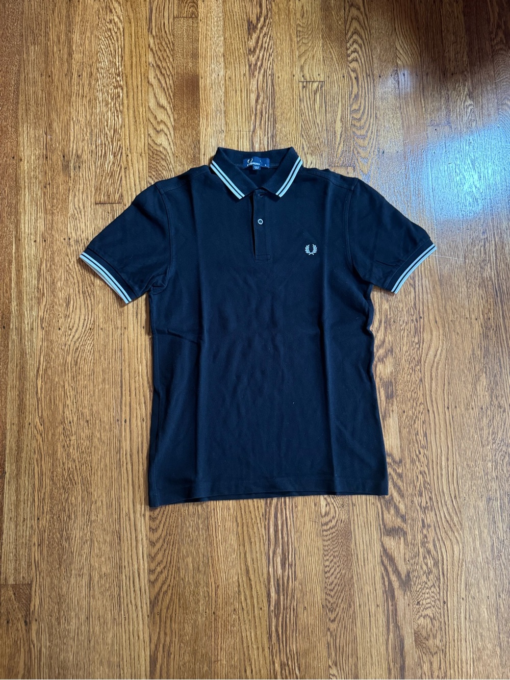 Fred Perry Black Twin Tipped Polo Shirt Men’s Small Mod Britpop Minimalist